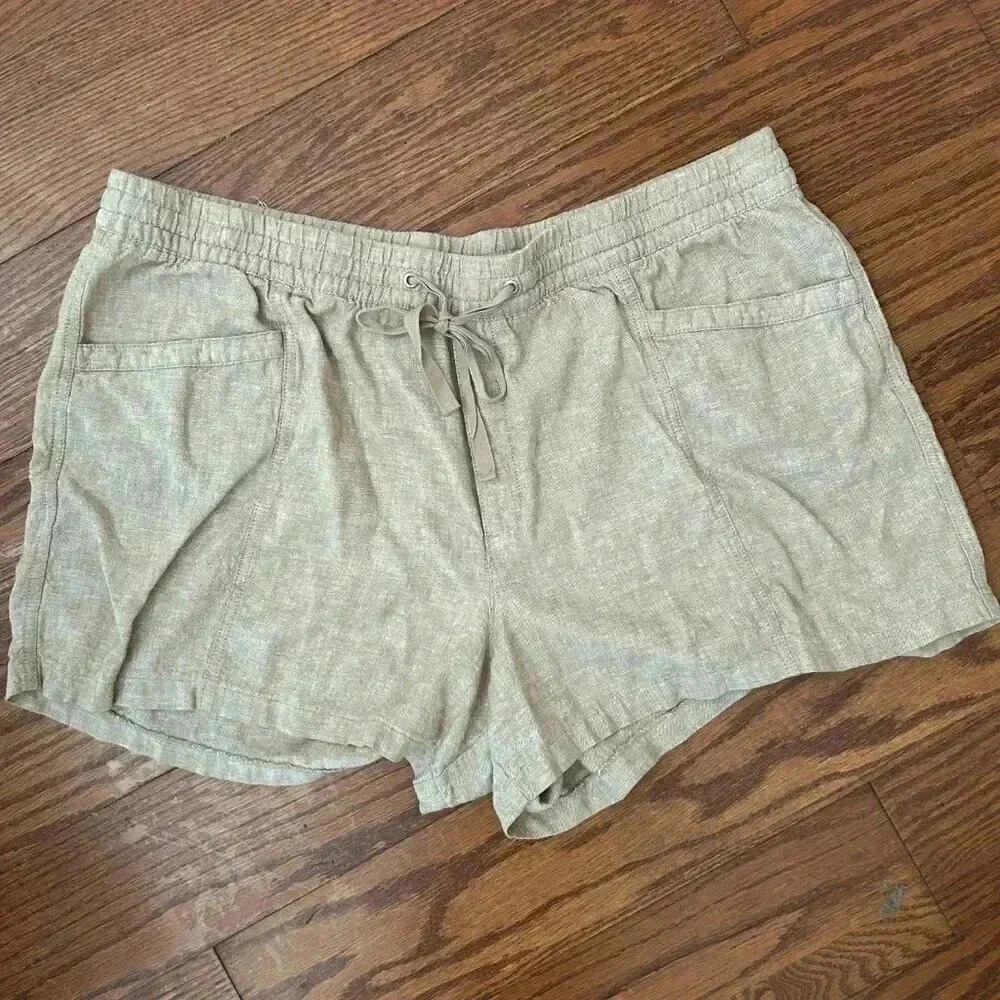 GAP Linen Elastic Waist Tie Front Shorts with Pockets Size XXL 2XL Chino Linen - Picture 7 of 10